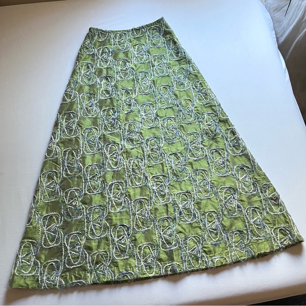 IAN MOSH green string textured satin‎ maxi skirt